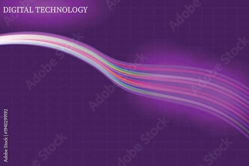 Deep Purple Digital Technology Background with Neon Glowing Wave