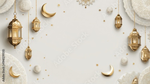 Elegant Eid Lanterns on White Background