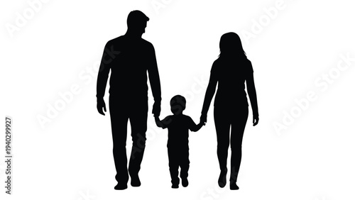 A family of three walking together