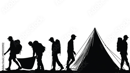 Summer camping adventure silhouettes outdoor travel lifestyle concept