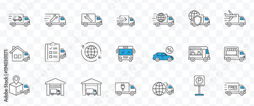 Logistics and Delivery Service Icons Set Modern Transportation and Shipping Vector Outline Symbols