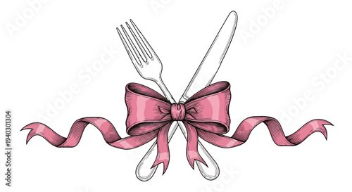 dining utensils tied with a pink ribbon an elegant design for a special occasion gift concept or restaurant promotion.