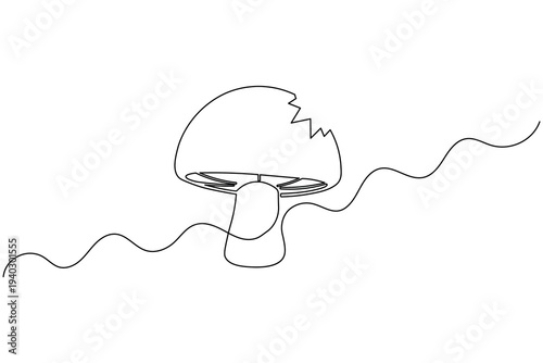 Mushroom with Bitten Cap Continuous One Line Drawing Forest Wildlife Fungi Vector Illustration