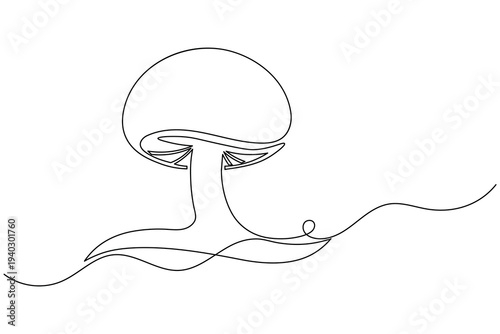 Mushroom with Wide Cap and Gills Continuous One Line Drawing Fungi Vector Illustration