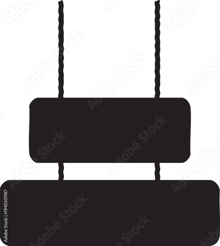 Hanging sign silhouette, two rectangular boards suspended by ropes, outdoor advertisement space