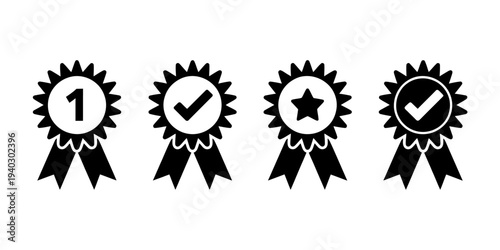 Four black rosette ribbons with different symbols on white background