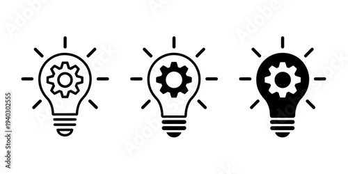 Light bulb icons with gear inside on white background