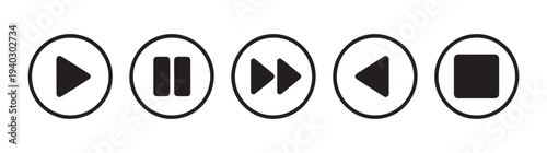 Simple media player controls like play pause rewind fast forward and stop buttons for interface design elements