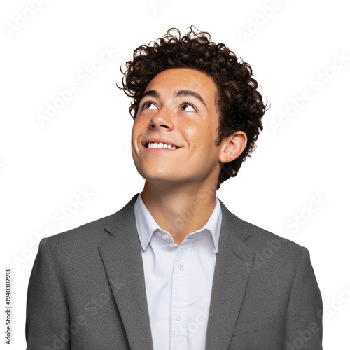 Confident businessman look up,PNG,transparent background,clipart,business elite portrait concept