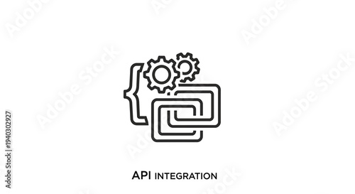 API Integration Concept: Code, Gears, and Connected Systems Icon