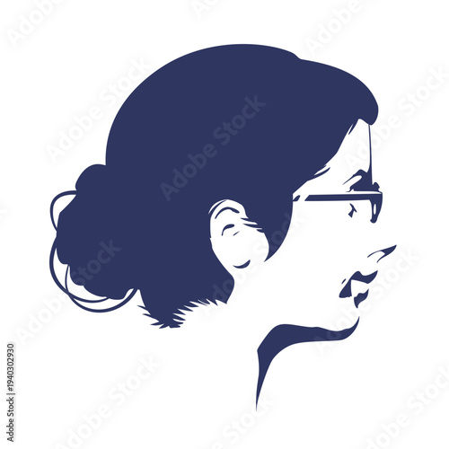 Silhouette of a female head. Elegant silhouette of a woman wearing spectacles. Beauty and fashion.