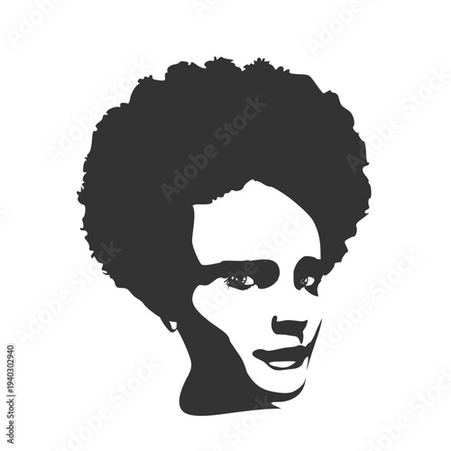 Young woman face side view in low key style. Elegant silhouette of a female head. Positive emotions.