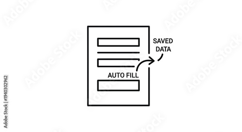 Autofill form with saved data icon, digital data entry and form completion concept