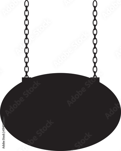 Hanging sign board vector isolated. Black signboard oval shape, blank template for text