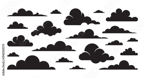 Cloud silhouettes collection vector design elements. various shapes and sizes. nature weather icon set