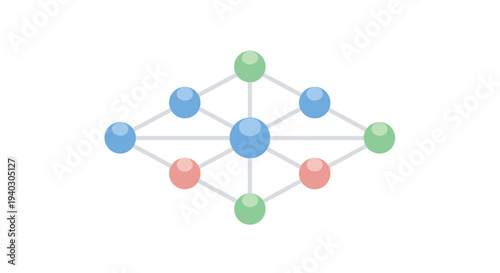 Abstract Network Molecule Structure Connected Colored Nodes Isolated White Background
