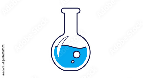Glass Erlenmeyer flask with vibrant blue liquid and bubbles, symbolizing chemistry and scientific experimentation, on an isolated white background