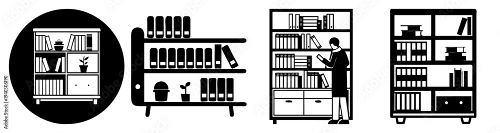Fototapeta premium Bookshelf with books and graduation cap education icons isolated on transparent background