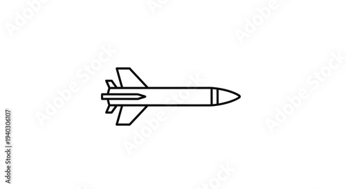 Outline rocket missile icon in flight direction on an isolated white background.