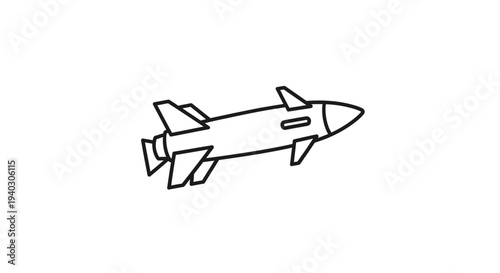 Outline drawing of a guided air-to-ground missile or bomb, isolated white background.