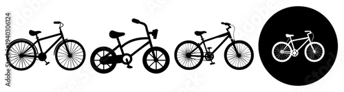 Set of three bicycles and bike icon isolated on transparent background vector illustration png