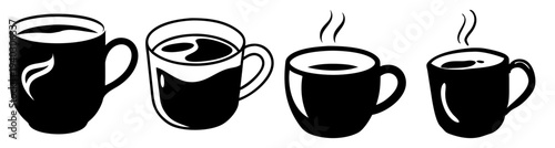 Four coffee cups with steam rising isolated on transparent background png vector illustration