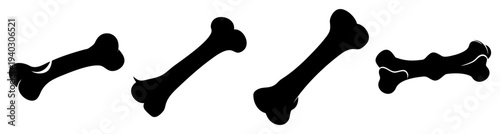 Four realistic black dog bones isolated on transparent background high quality png cutout