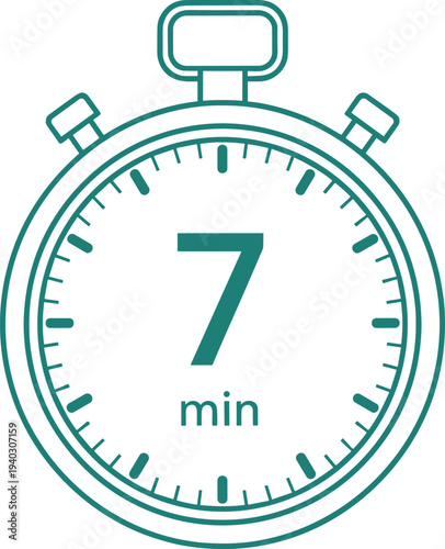 Seven minute stopwatch timer icon minimal flat vector illustration for countdown time management productivity and cooking timer design
