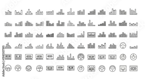 Comprehensive Music and Audio Equipment Line Icons Set on Isolated White Background