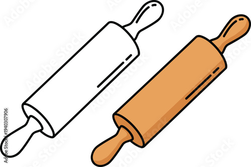 Rolling pin kitchen utensil icon set minimal flat vector illustration for baking dough preparation pastry cooking and kitchen tools design