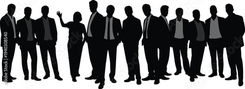 Business people team silhouette group standing together, corporate men and woman professionals vector illustration isolated on white background representing teamwork leadership and company staff