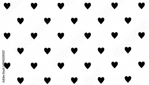 A pattern of small black hearts on a white background