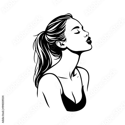 Dibujo con líneas del retrato de una hermosa joven enviando un beso	