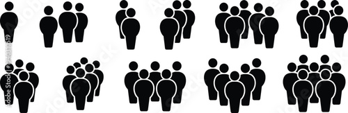 people group icons collection, human crowd pictogram set, community teamwork symbols, population group silhouettes, social people icon illustration