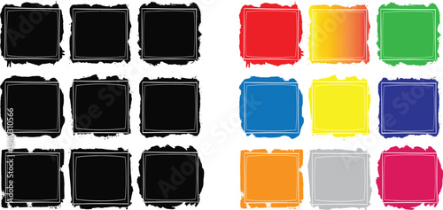 Vibrant color swatches on white background with black brush strokes