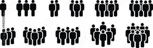 people group icons set, human crowd pictogram collection, community population symbols, teamwork people silhouettes, social group icon illustration