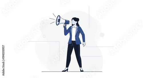 Businesswoman with Megaphone Announcing News, Making Announcement, Public Speaking