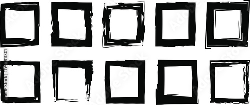 A collection of ten blank black rectangular frames on a white background