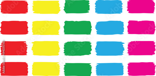 Vibrant color swatches in red yellow green blue and pink on white background