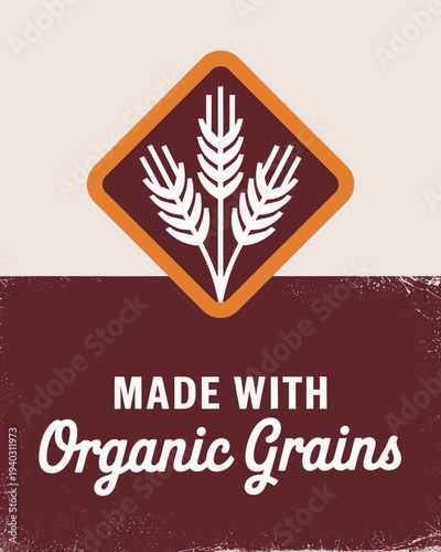 Organic grains logo with wheat icon and brown background