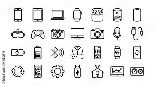 Set of  technology icons vector, line style