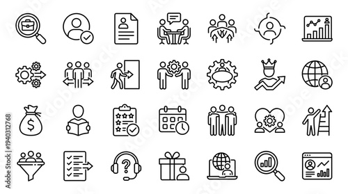 Set of business icons vector, line style