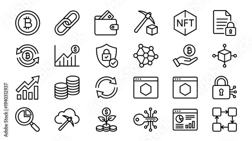 Set of  cryptocurrency and finance icons vector