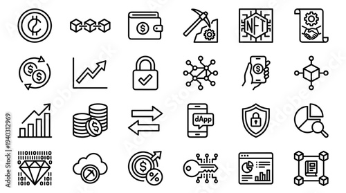 Set of  finance and security icons vector