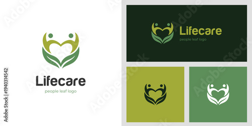 Life care Healthy Logo Icon Design with Abstract Human Heart and Leaf Graphic Concept for Medical Clinic, Wellness Center, Charity, and Organic Product Brand