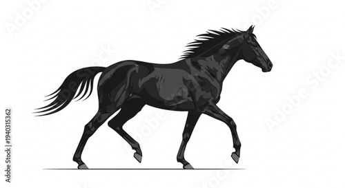 Black horse running isolated on white background dynamic illustration of equine in motion strong animal symbol