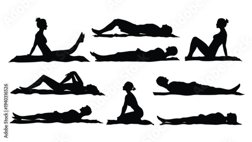 Sunbathing beach relaxation silhouettes summer vacation concept