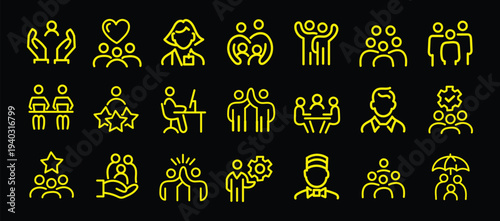 Business people, human resources, team work icons pack. Line signs crowd, office worker and employees group, staff people. Thin vector icons set for web and app outline editable stroke. 