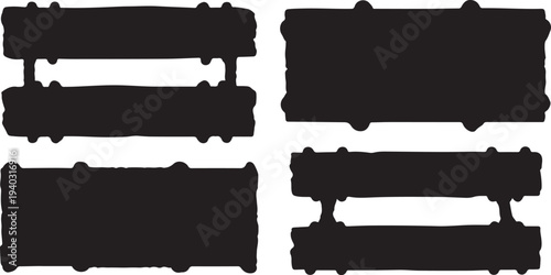 Grunge rough banner signs, empty rustic wooden frames, hand drawn textured borders, distressed elements for design