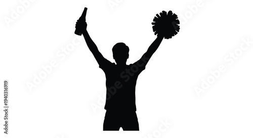 Cheerleader with raised arms and pom poms a striking silhouette